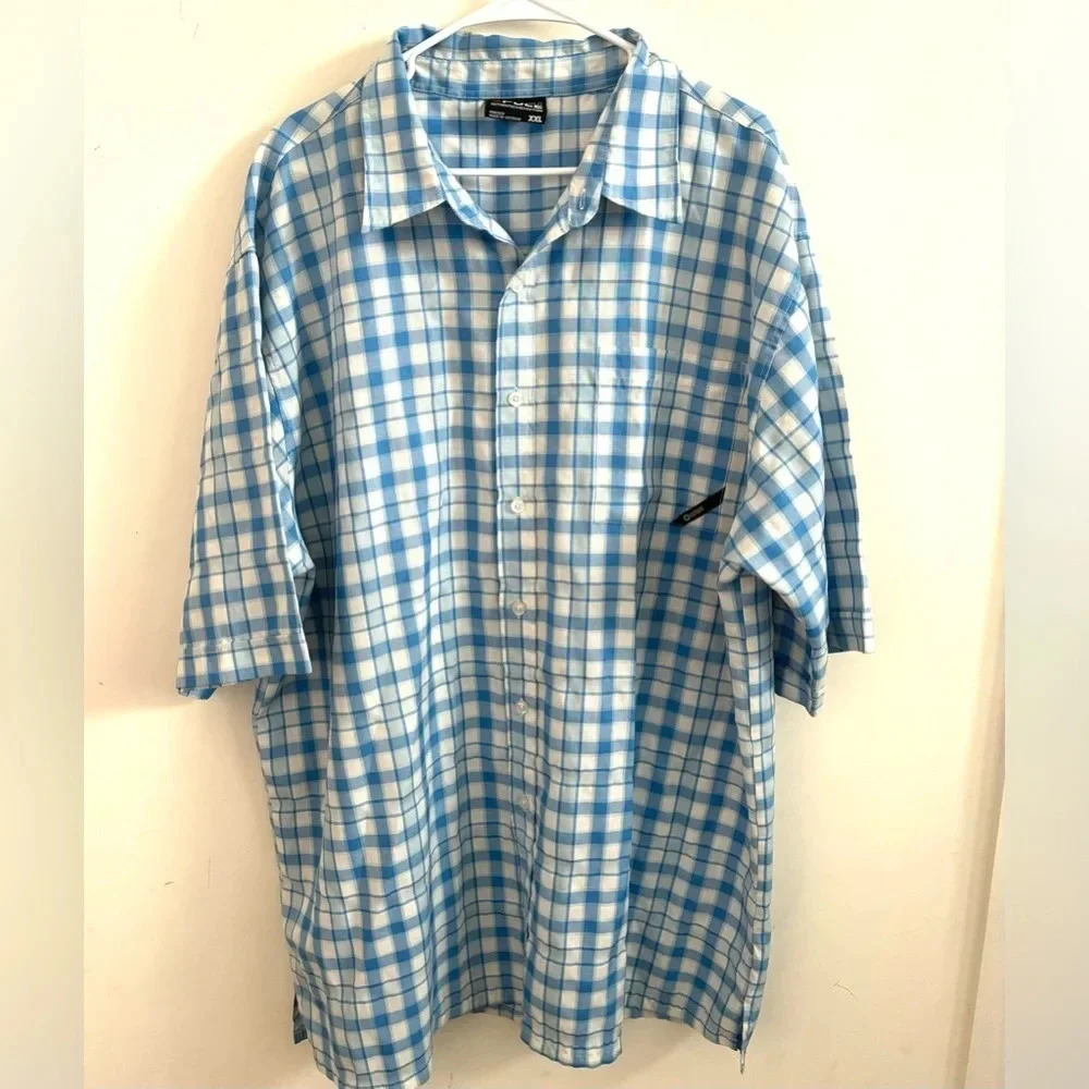 South Pole Blue White Plaid Button Up Short Sleeve Shirt Collared XXL
